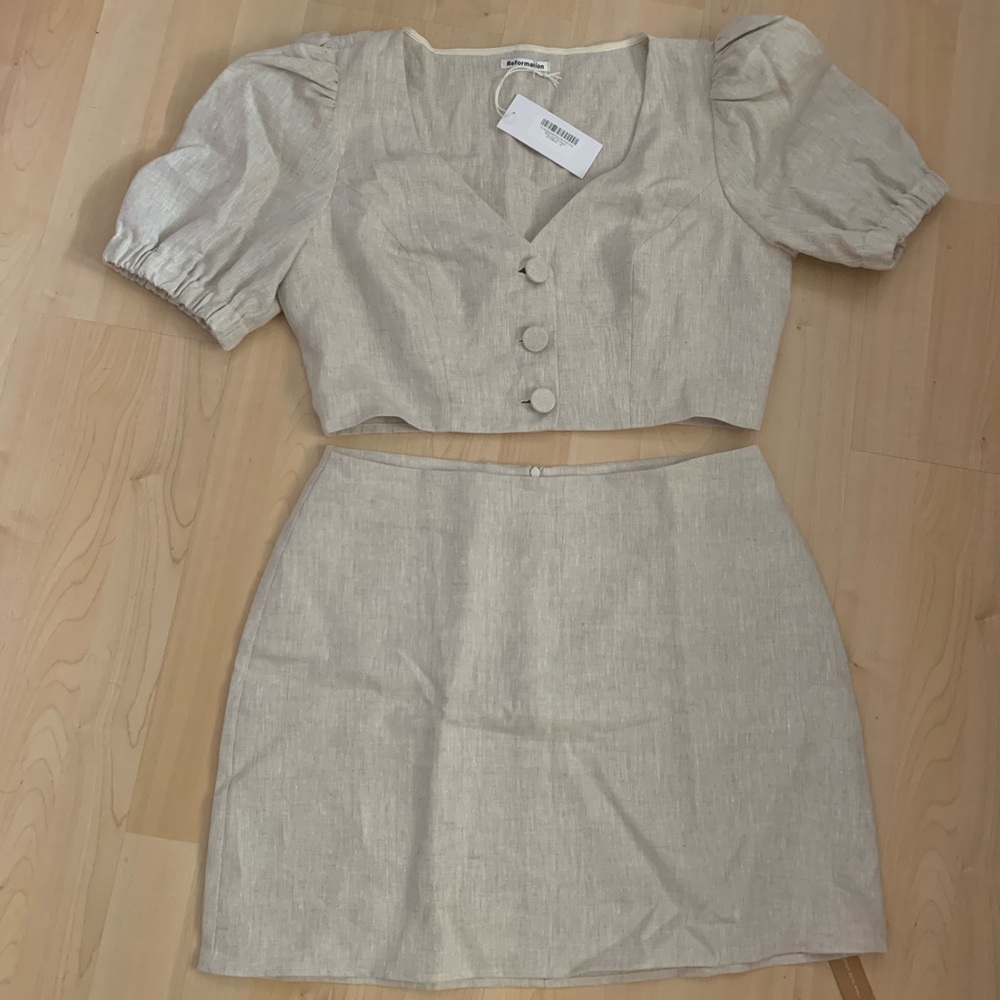 Reformation Ethel Linen Two Piece Set 10 New - Picture 3 of 5